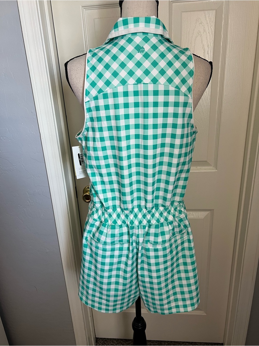 All in Motion Green & White Gingham Sleeveless Collared Active Romper - Picture 5 of 8